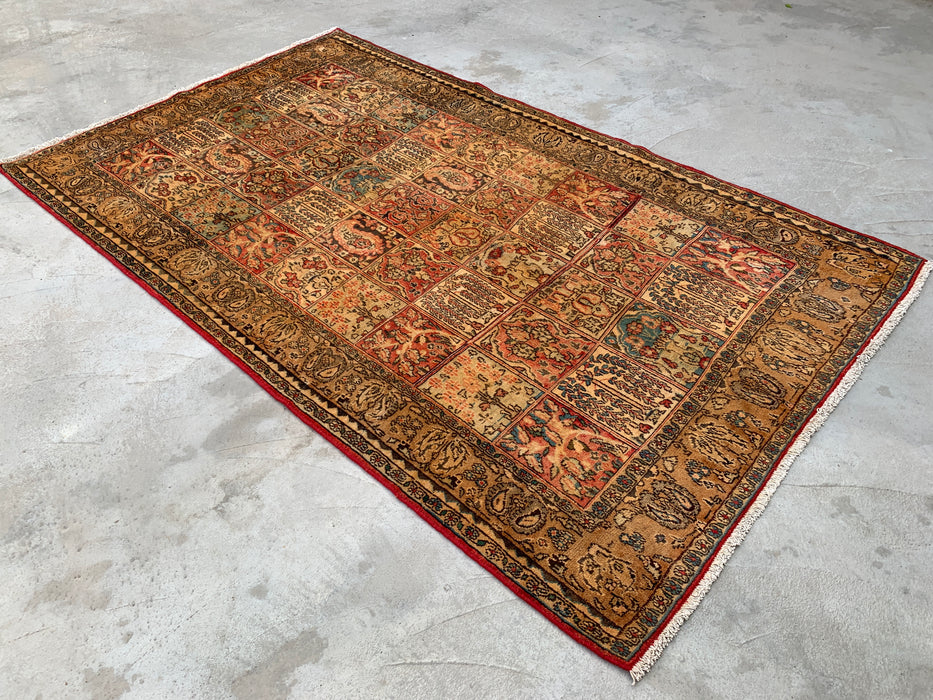 8'10 x 5'4 Hand-Knotted Persian Wool Rug in Beige, Blue, Rust & Gold Traditional Panel Garden Design | KBHM-1102