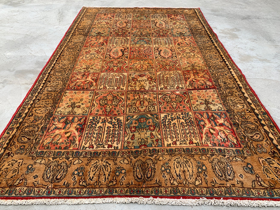 8'10 x 5'4 Hand-Knotted Persian Wool Rug in Beige, Blue, Rust & Gold Traditional Panel Garden Design | KBHM-1102