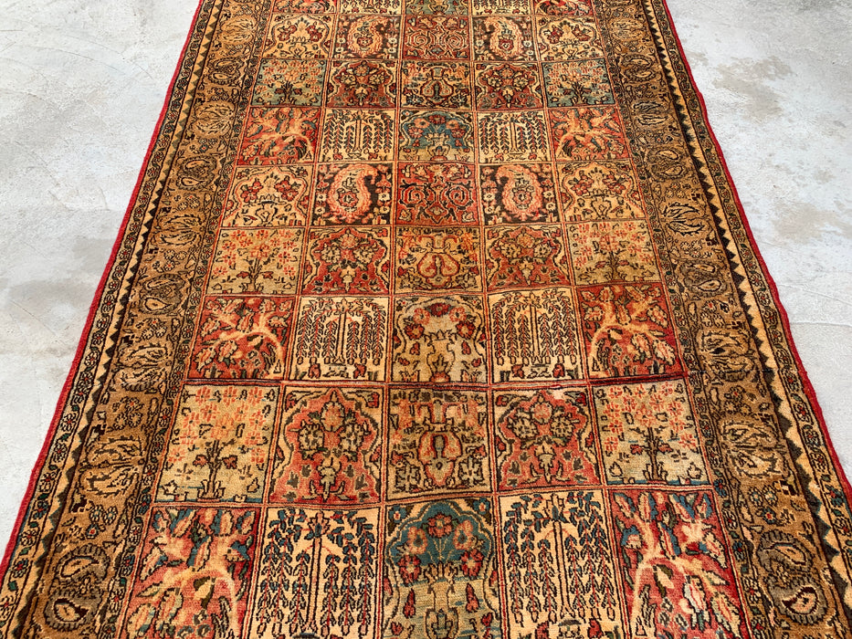 8'10 x 5'4 Hand-Knotted Persian Wool Rug in Beige, Blue, Rust & Gold Traditional Panel Garden Design | KBHM-1102