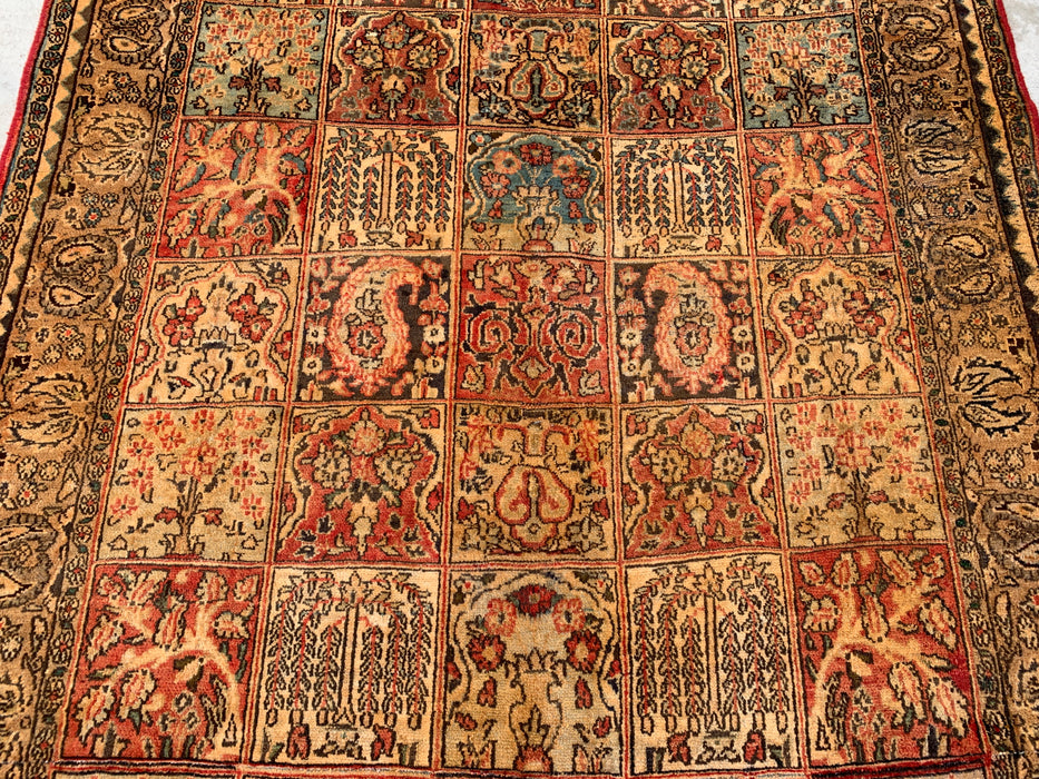 8'10 x 5'4 Hand-Knotted Persian Wool Rug in Beige, Blue, Rust & Gold Traditional Panel Garden Design | KBHM-1102