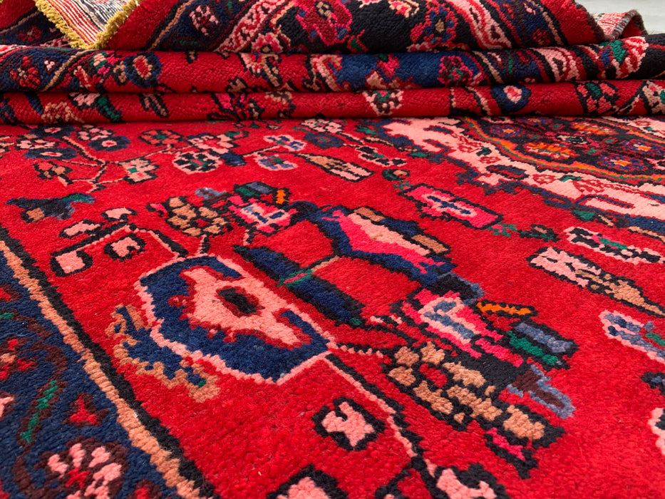 Hand-Knotted Persian Wool Rug - 10'8" x 6'11" - Red, Navy & Ivory Traditional Medallion Rug - KBHM-1103