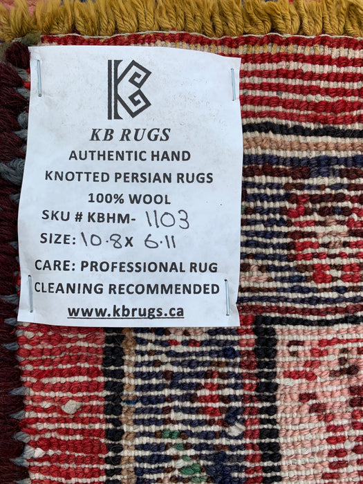 Hand-Knotted Persian Wool Rug - 10'8" x 6'11" - Red, Navy & Ivory Traditional Medallion Rug - KBHM-1103