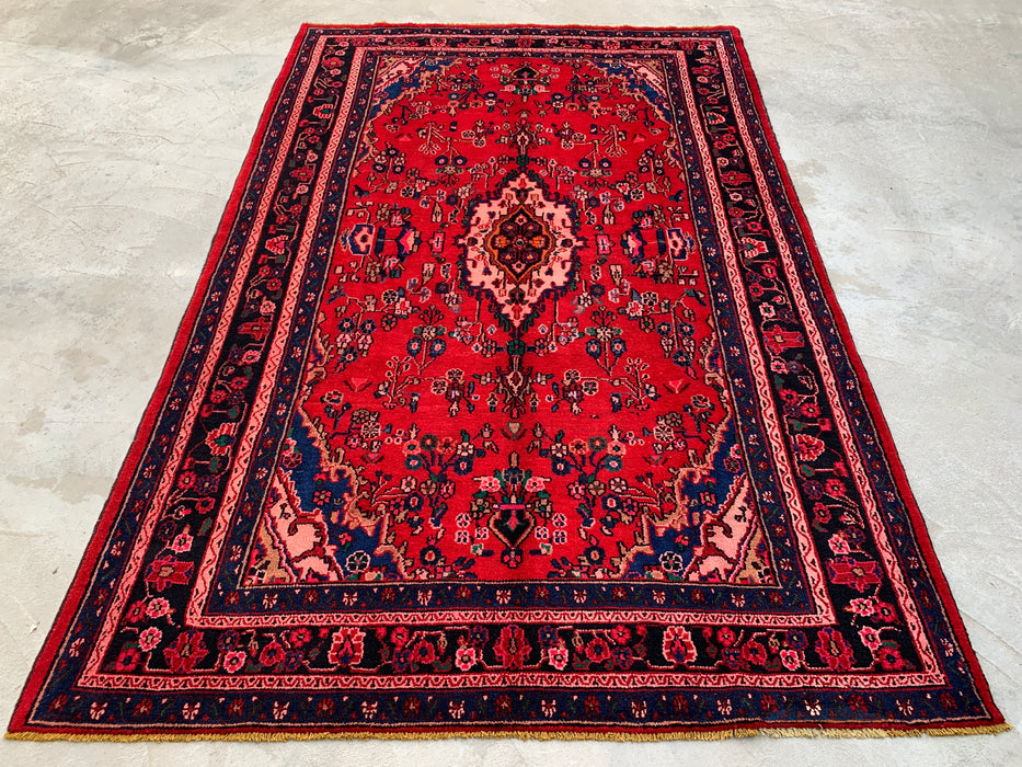 Hand-Knotted Persian Wool Rug - 10'8" x 6'11" - Red, Navy & Ivory Traditional Medallion Rug - KBHM-1103