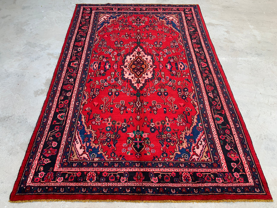 Hand-Knotted Persian Wool Rug - 10'8" x 6'11" - Red, Navy & Ivory Traditional Medallion Rug - KBHM-1103
