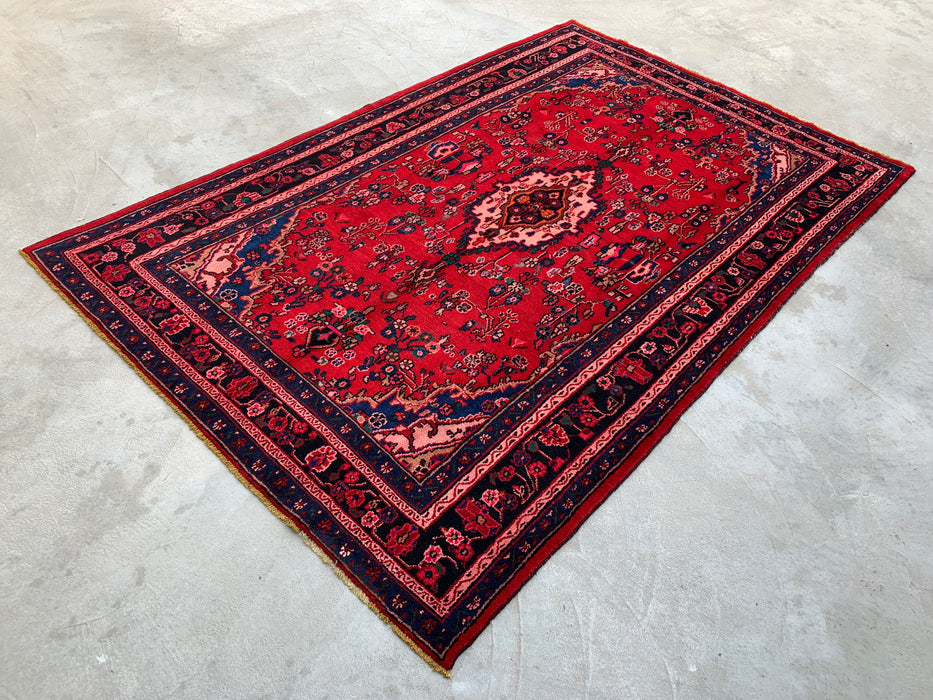 Hand-Knotted Persian Wool Rug - 10'8" x 6'11" - Red, Navy & Ivory Traditional Medallion Rug - KBHM-1103