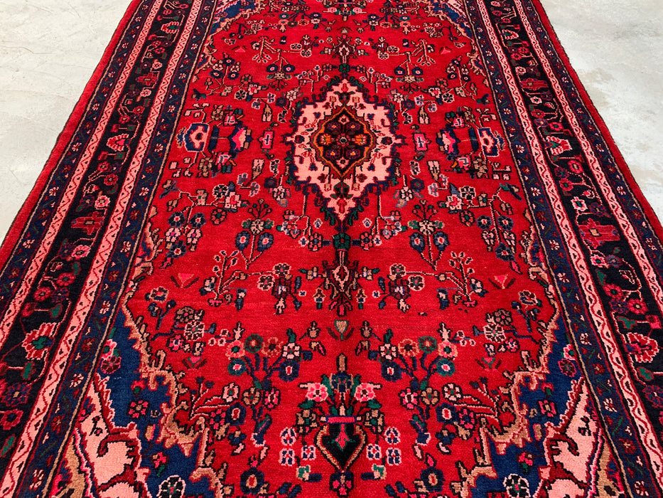 Hand-Knotted Persian Wool Rug - 10'8" x 6'11" - Red, Navy & Ivory Traditional Medallion Rug - KBHM-1103