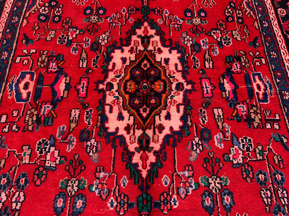 Hand-Knotted Persian Wool Rug - 10'8" x 6'11" - Red, Navy & Ivory Traditional Medallion Rug - KBHM-1103