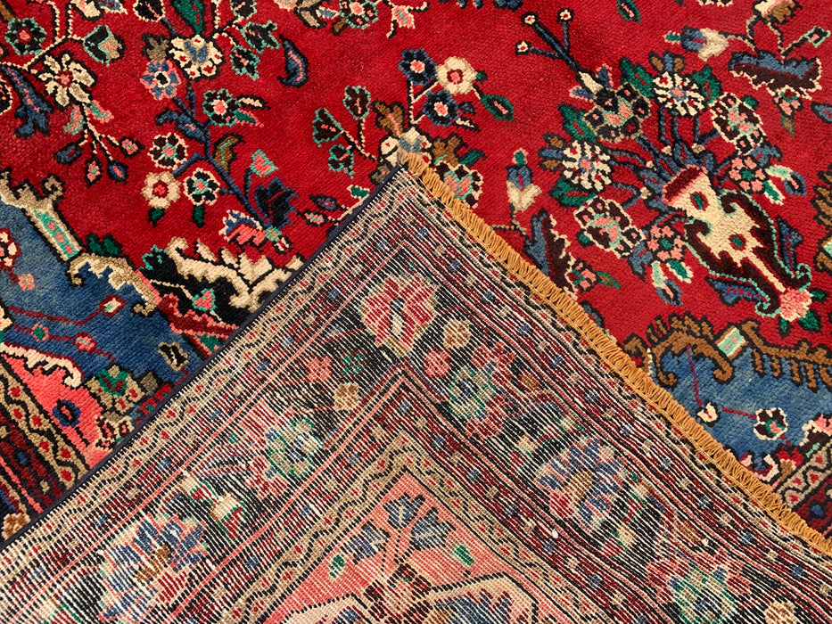 Kbhm-1104 Hand-Knotted Persian Wool Rug – 9'8" x 6'9" Red, Blue & Ivory Traditional Floral Area Rug