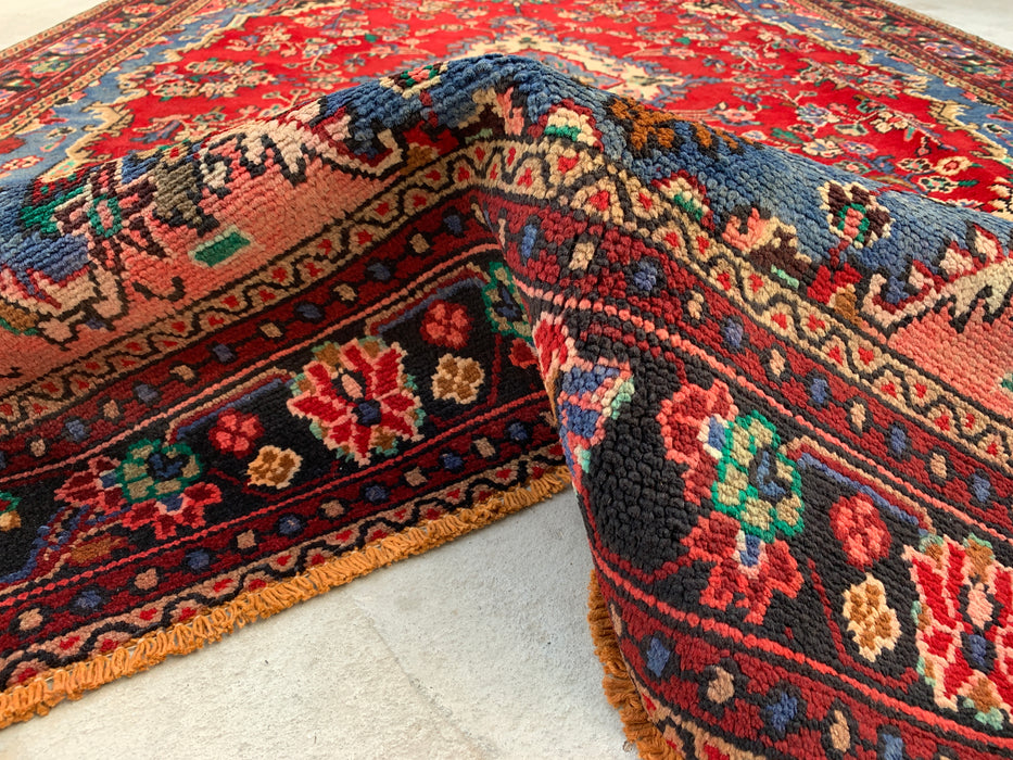 Kbhm-1104 Hand-Knotted Persian Wool Rug – 9'8" x 6'9" Red, Blue & Ivory Traditional Floral Area Rug