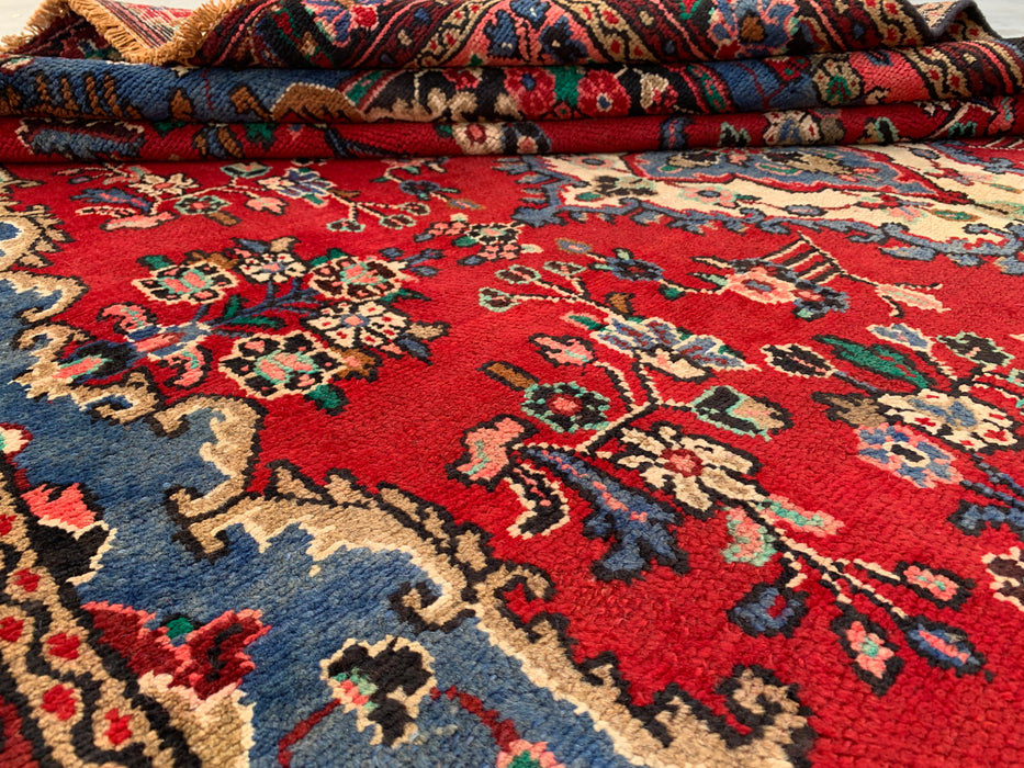 Kbhm-1104 Hand-Knotted Persian Wool Rug – 9'8" x 6'9" Red, Blue & Ivory Traditional Floral Area Rug