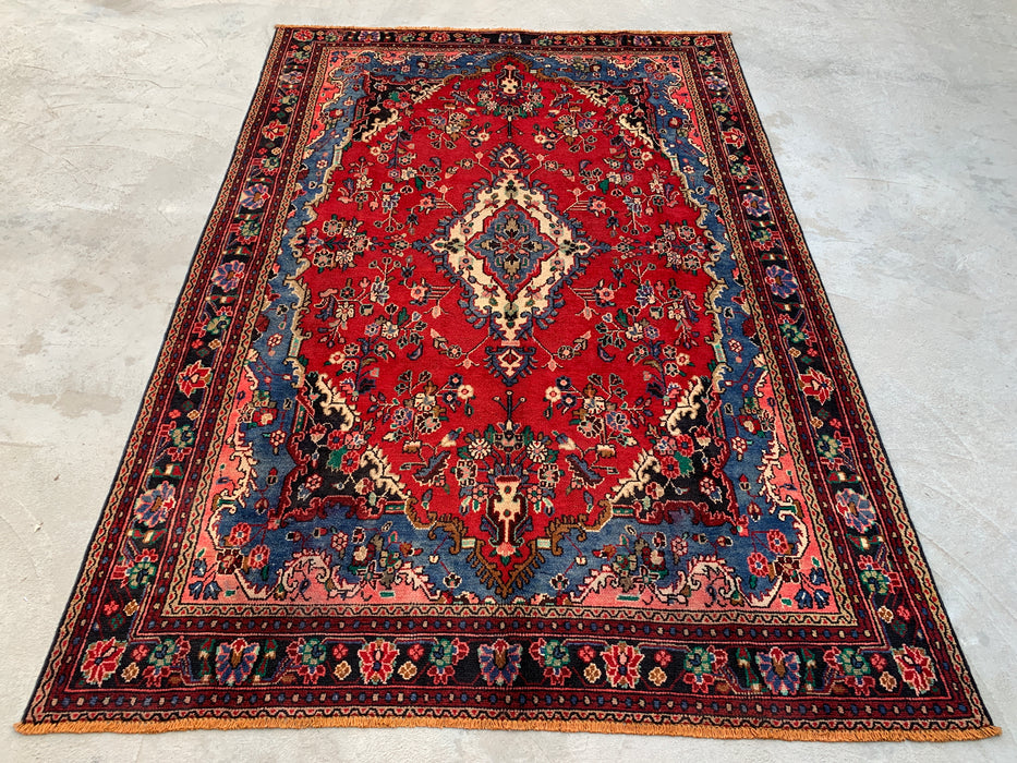 Kbhm-1104 Hand-Knotted Persian Wool Rug – 9'8" x 6'9" Red, Blue & Ivory Traditional Floral Area Rug