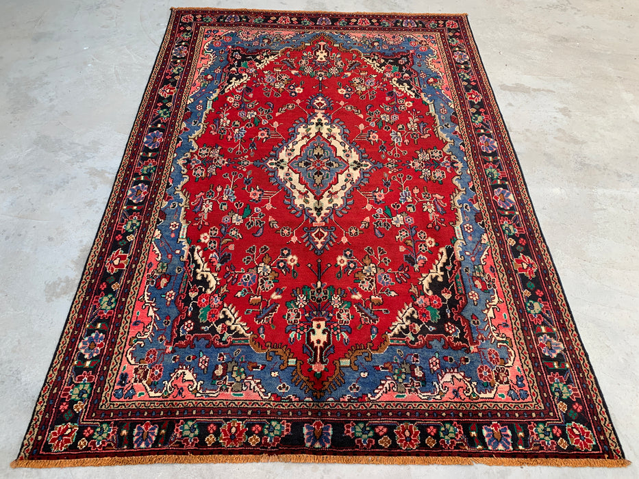 Kbhm-1104 Hand-Knotted Persian Wool Rug – 9'8" x 6'9" Red, Blue & Ivory Traditional Floral Area Rug