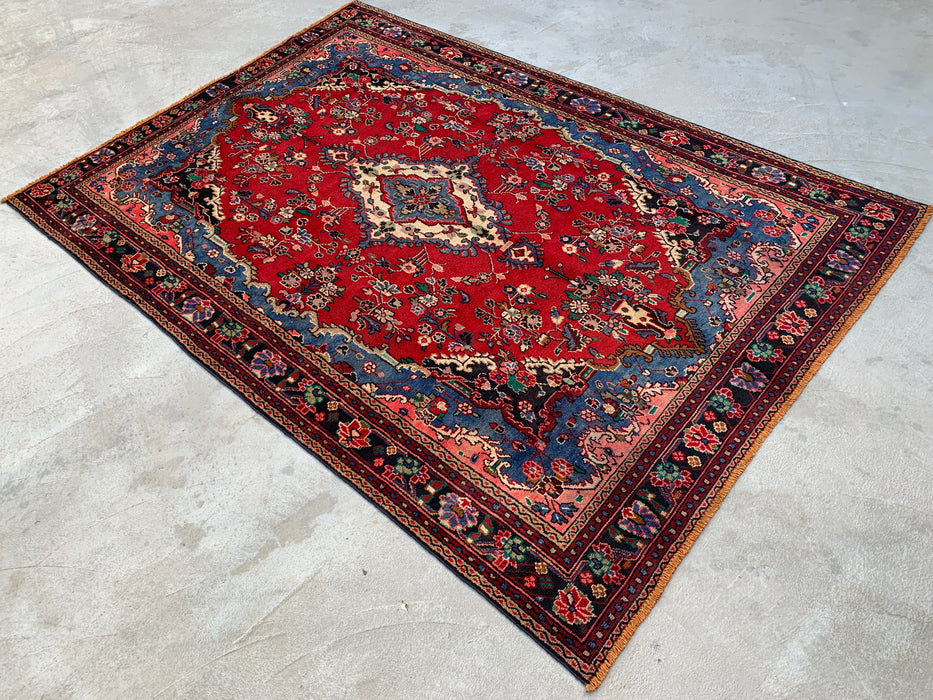 Kbhm-1104 Hand-Knotted Persian Wool Rug – 9'8" x 6'9" Red, Blue & Ivory Traditional Floral Area Rug