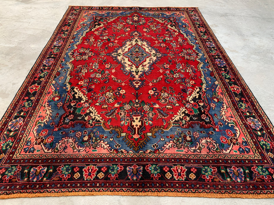 Kbhm-1104 Hand-Knotted Persian Wool Rug – 9'8" x 6'9" Red, Blue & Ivory Traditional Floral Area Rug