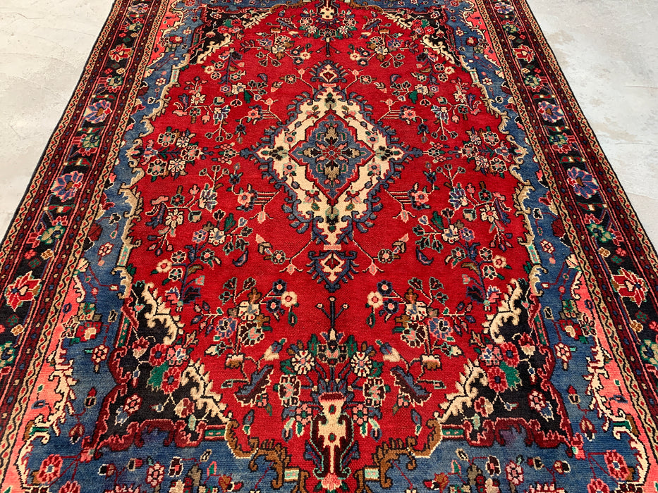 Kbhm-1104 Hand-Knotted Persian Wool Rug – 9'8" x 6'9" Red, Blue & Ivory Traditional Floral Area Rug
