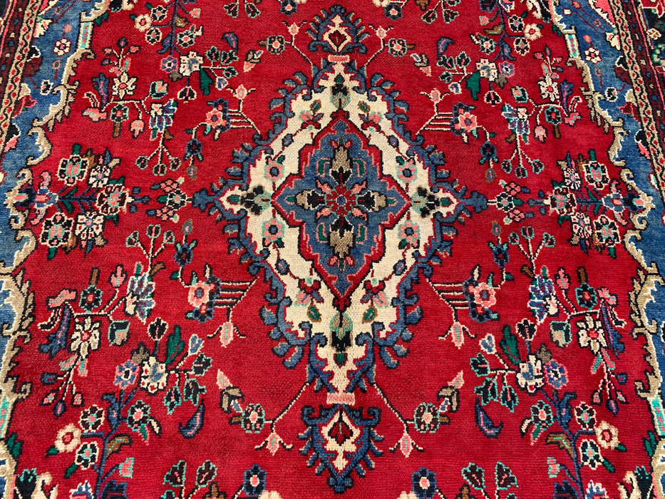 Kbhm-1104 Hand-Knotted Persian Wool Rug – 9'8" x 6'9" Red, Blue & Ivory Traditional Floral Area Rug