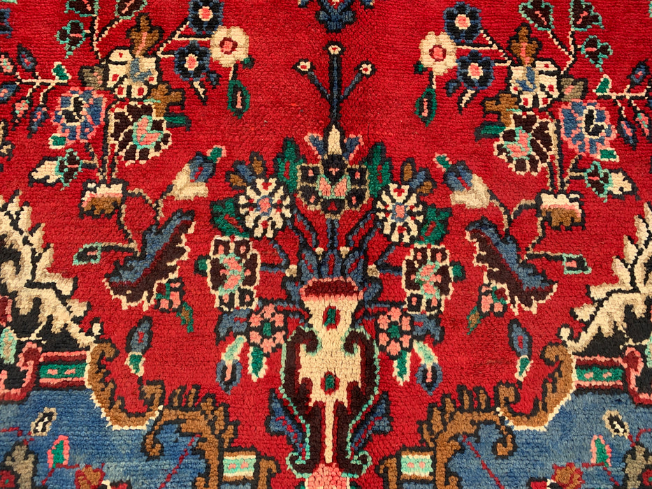 Kbhm-1104 Hand-Knotted Persian Wool Rug – 9'8" x 6'9" Red, Blue & Ivory Traditional Floral Area Rug