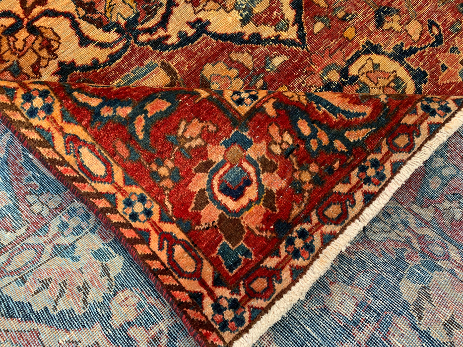 Handmade Persian Wool Area Rug 7x10 - Rust, Ivory & Blue Vintage Medallion Persian Style Rug - Exact Size 10'4" x 6'10" - KBHM-1105