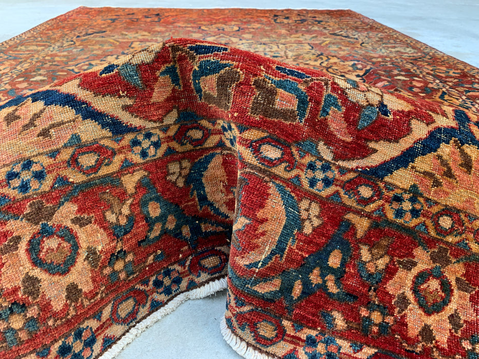 Handmade Persian Wool Area Rug 7x10 - Rust, Ivory & Blue Vintage Medallion Persian Style Rug - Exact Size 10'4" x 6'10" - KBHM-1105