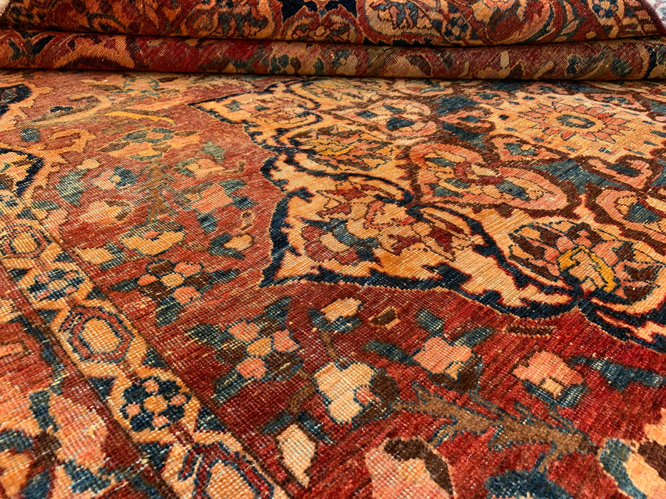 Handmade Persian Wool Area Rug 7x10 - Rust, Ivory & Blue Vintage Medallion Persian Style Rug - Exact Size 10'4" x 6'10" - KBHM-1105