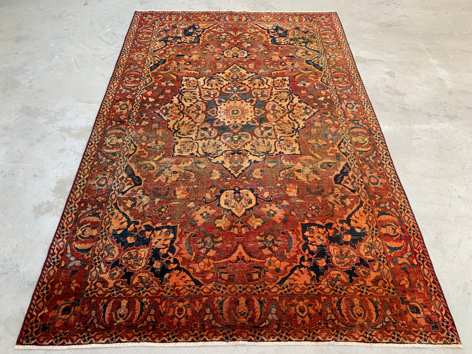 Handmade Persian Wool Area Rug 7x10 - Rust, Ivory & Blue Vintage Medallion Persian Style Rug - Exact Size 10'4" x 6'10" - KBHM-1105
