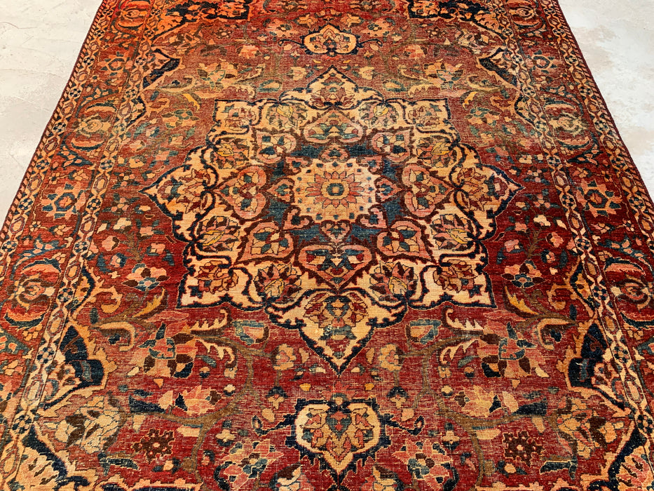 Handmade Persian Wool Area Rug 7x10 - Rust, Ivory & Blue Vintage Medallion Persian Style Rug - Exact Size 10'4" x 6'10" - KBHM-1105