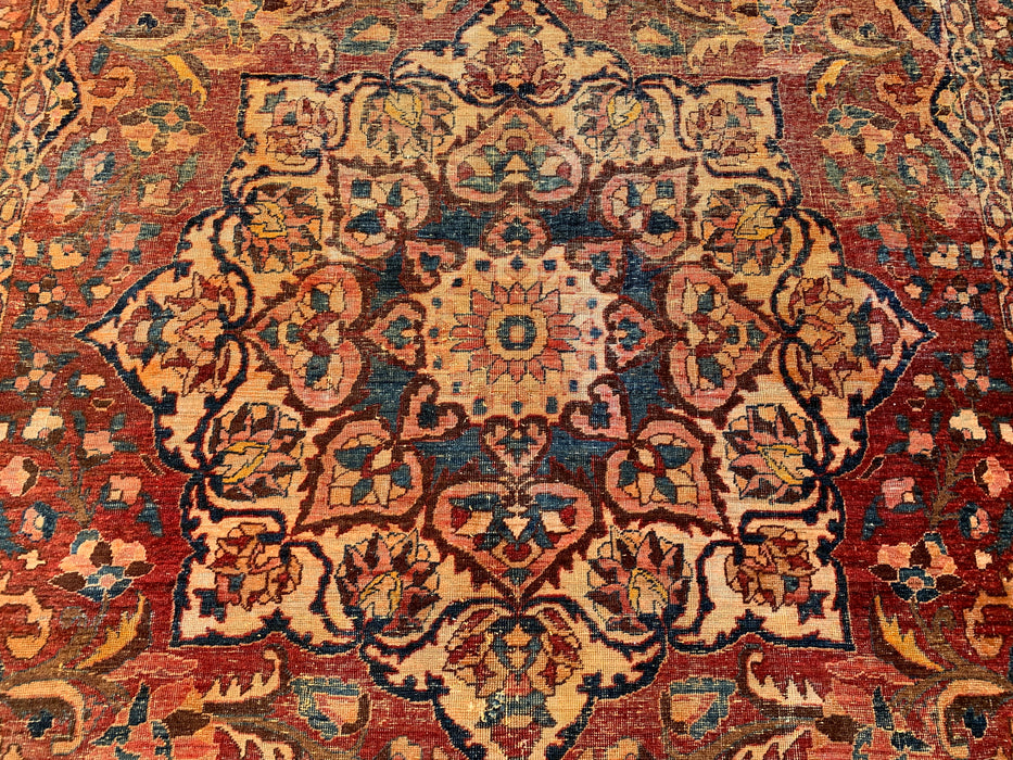 Handmade Persian Wool Area Rug 7x10 - Rust, Ivory & Blue Vintage Medallion Persian Style Rug - Exact Size 10'4" x 6'10" - KBHM-1105