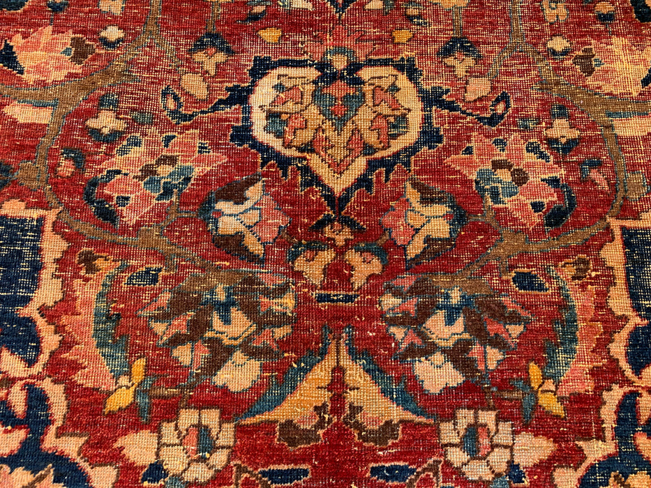 Handmade Persian Wool Area Rug 7x10 - Rust, Ivory & Blue Vintage Medallion Persian Style Rug - Exact Size 10'4" x 6'10" - KBHM-1105