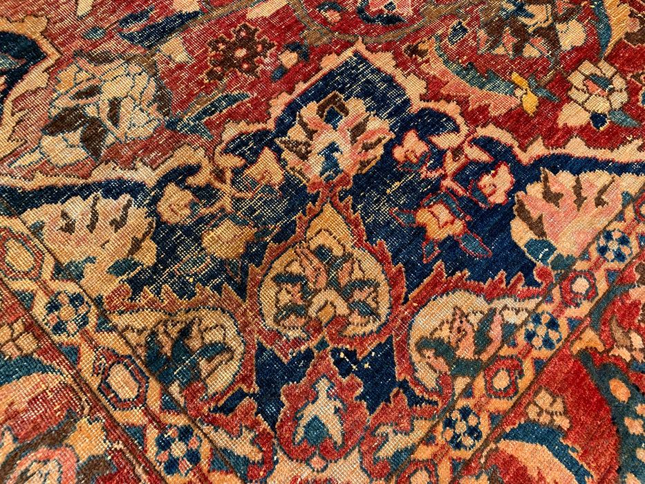 Handmade Persian Wool Area Rug 7x10 - Rust, Ivory & Blue Vintage Medallion Persian Style Rug - Exact Size 10'4" x 6'10" - KBHM-1105