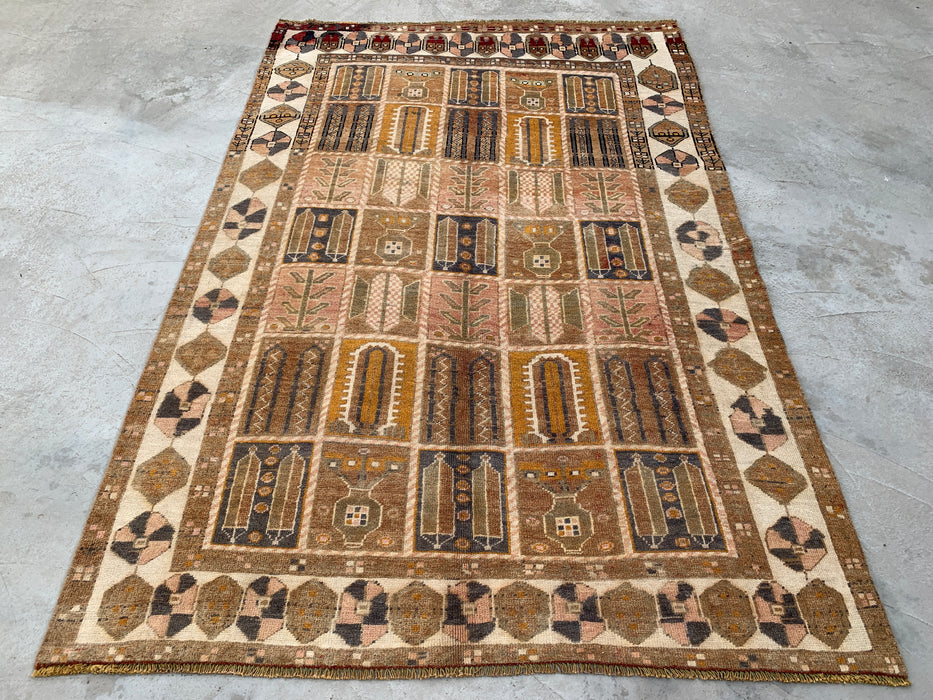 KBHM-1106 Hand-Knotted Persian Wool Rug – 9'3" x 6'2" Beige, Taupe & Ivory Panel Design One-of-a-Kind Area Rug