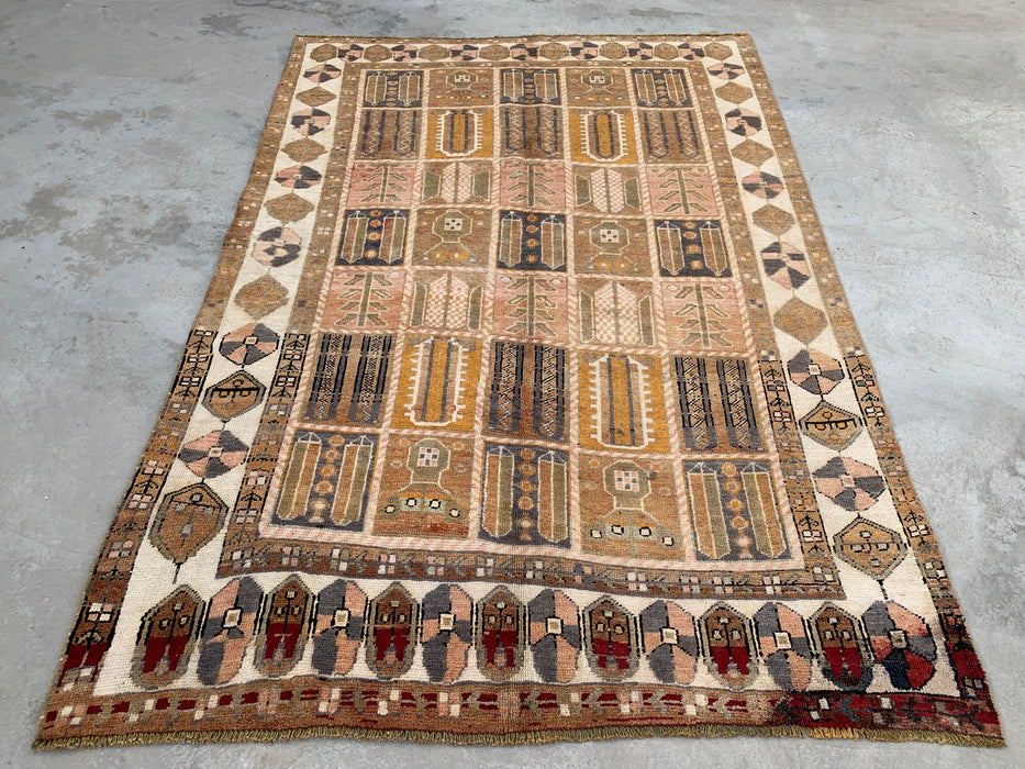 KBHM-1106 Hand-Knotted Persian Wool Rug – 9'3" x 6'2" Beige, Taupe & Ivory Panel Design One-of-a-Kind Area Rug