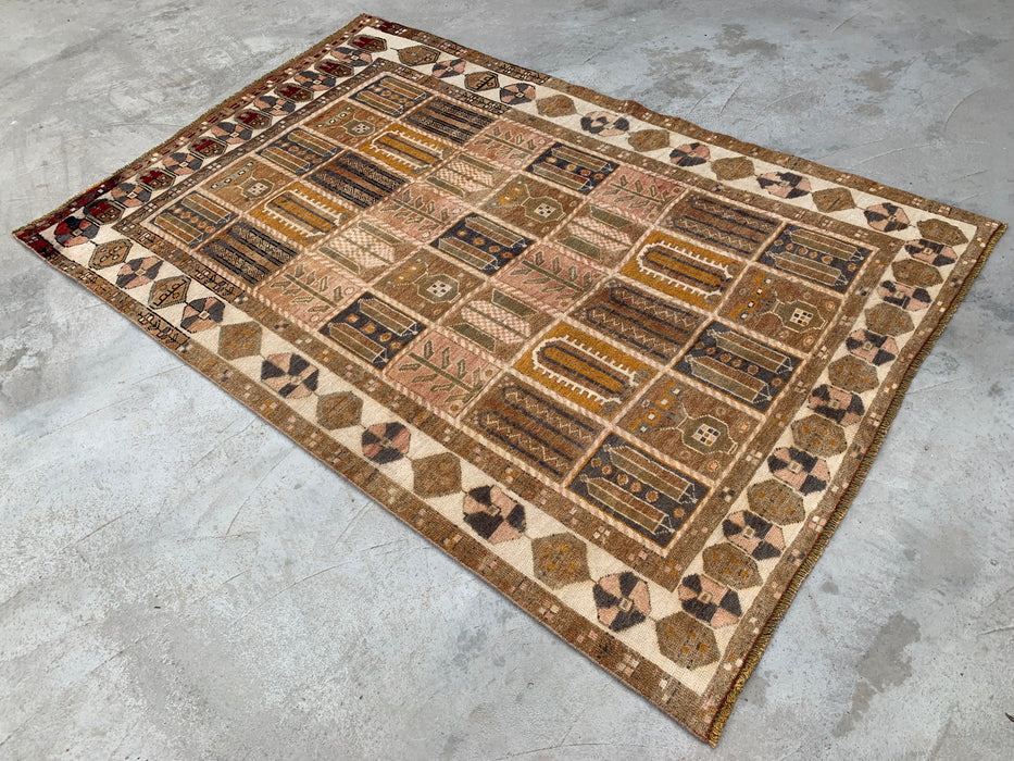 KBHM-1106 Hand-Knotted Persian Wool Rug – 9'3" x 6'2" Beige, Taupe & Ivory Panel Design One-of-a-Kind Area Rug