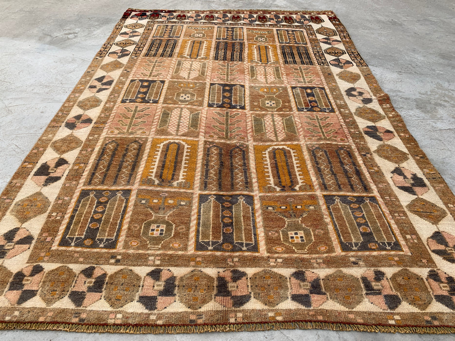 KBHM-1106 Hand-Knotted Persian Wool Rug – 9'3" x 6'2" Beige, Taupe & Ivory Panel Design One-of-a-Kind Area Rug