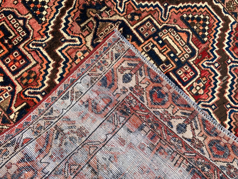 10'5 x 5'1 Hand-Knotted Persian Wool Rug in Red, Navy, Ivory & Rust Tribal Geometric Medallion Design | KBHM-1107