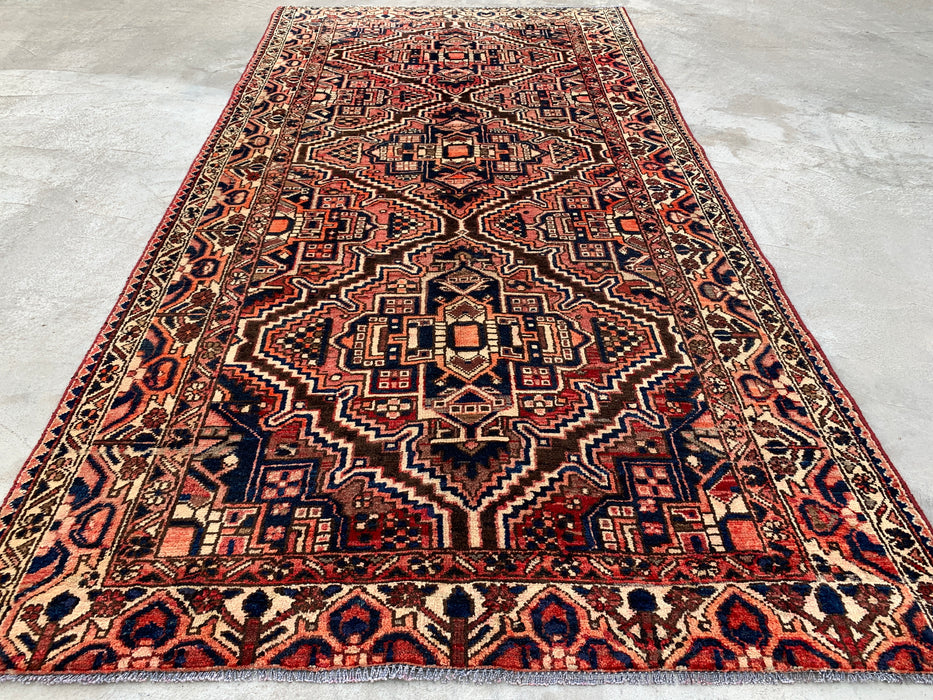 10'5 x 5'1 Hand-Knotted Persian Wool Rug in Red, Navy, Ivory & Rust Tribal Geometric Medallion Design | KBHM-1107
