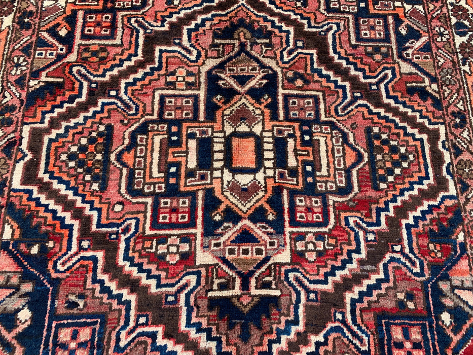 10'5 x 5'1 Hand-Knotted Persian Wool Rug in Red, Navy, Ivory & Rust Tribal Geometric Medallion Design | KBHM-1107