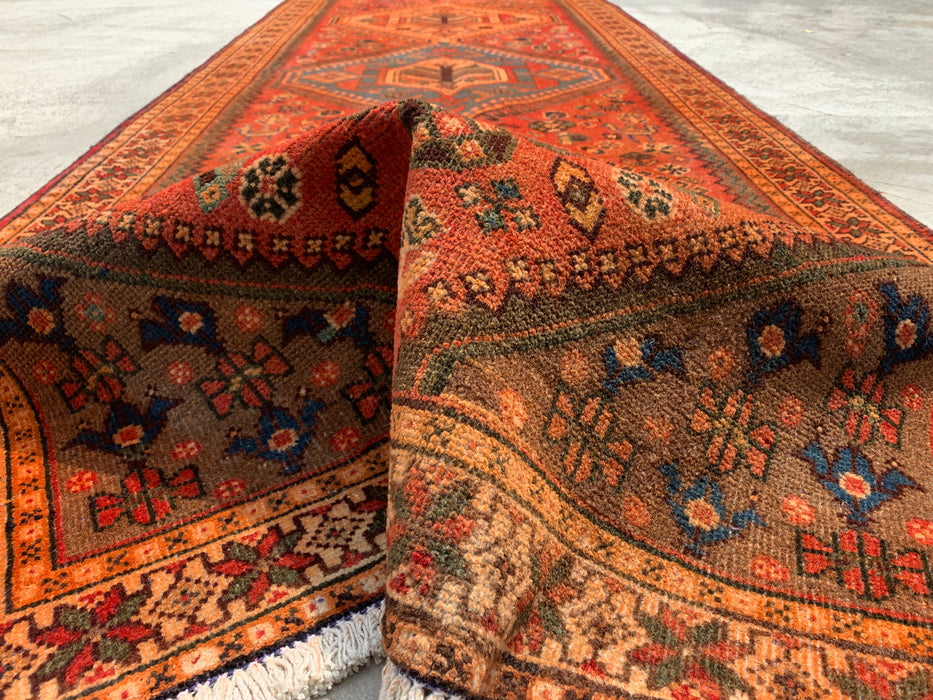 KB Rugs kbhm-1108 Hand-Knotted Persian Wool Runner Rug – 10'2" x 3'7" Rust, Blue & Ivory Geometric Tribal Design