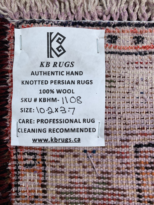 KB Rugs kbhm-1108 Hand-Knotted Persian Wool Runner Rug – 10'2" x 3'7" Rust, Blue & Ivory Geometric Tribal Design