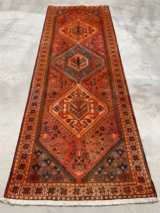 KB Rugs kbhm-1108 Hand-Knotted Persian Wool Runner Rug – 10'2" x 3'7" Rust, Blue & Ivory Geometric Tribal Design