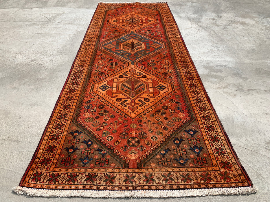 KB Rugs kbhm-1108 Hand-Knotted Persian Wool Runner Rug – 10'2" x 3'7" Rust, Blue & Ivory Geometric Tribal Design