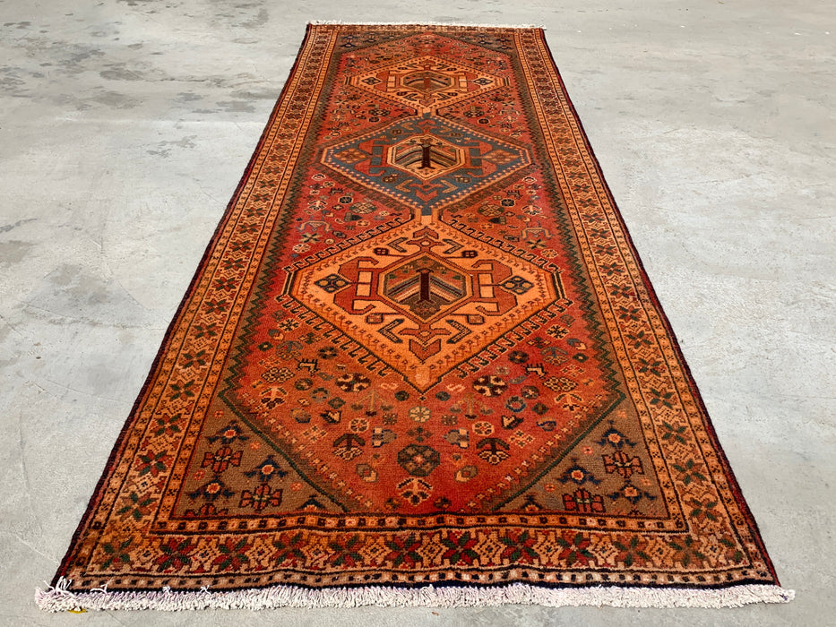 KB Rugs kbhm-1108 Hand-Knotted Persian Wool Runner Rug – 10'2" x 3'7" Rust, Blue & Ivory Geometric Tribal Design