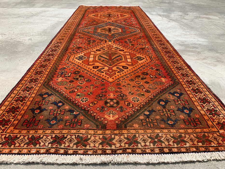 KB Rugs kbhm-1108 Hand-Knotted Persian Wool Runner Rug – 10'2" x 3'7" Rust, Blue & Ivory Geometric Tribal Design