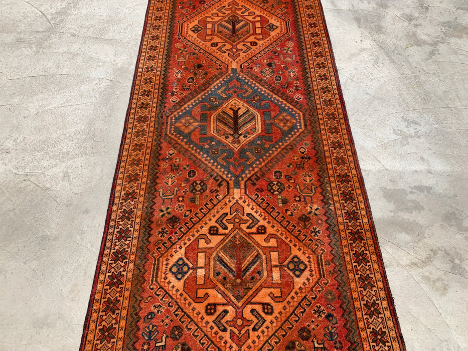 KB Rugs kbhm-1108 Hand-Knotted Persian Wool Runner Rug – 10'2" x 3'7" Rust, Blue & Ivory Geometric Tribal Design