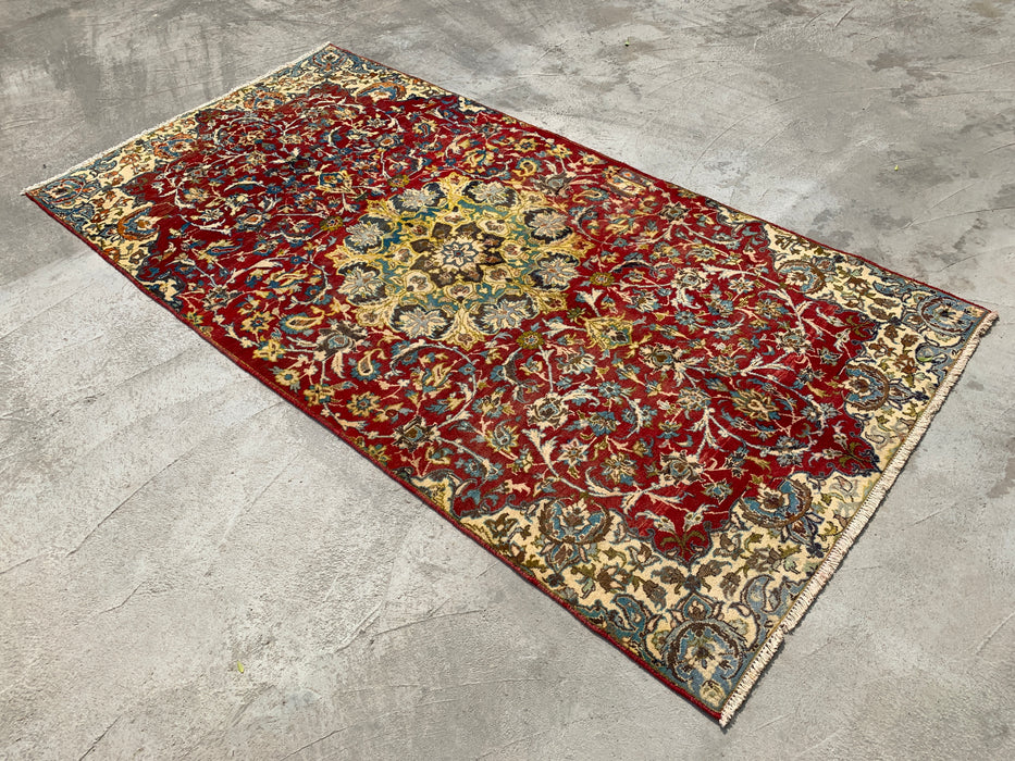Hand-Knotted Persian Wool Rug 8'8" x 4'5" – Red Floral One-of-a-Kind Area Rug – KBHM-1111