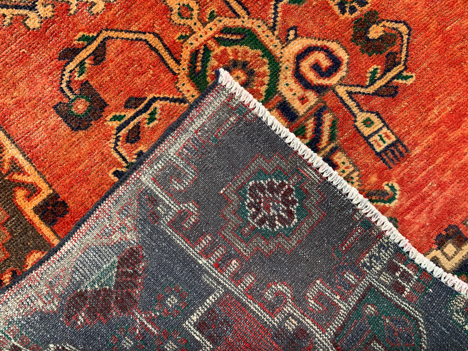 7'4 x 4'1 Hand-Knotted Persian Wool Rug in Rust, Navy & Olive Tribal Geometric Medallion Design | KBHM-1112