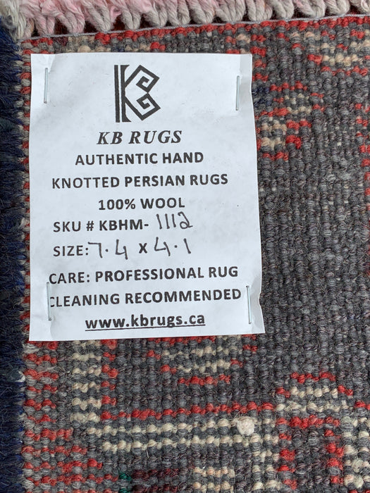 7'4 x 4'1 Hand-Knotted Persian Wool Rug in Rust, Navy & Olive Tribal Geometric Medallion Design | KBHM-1112