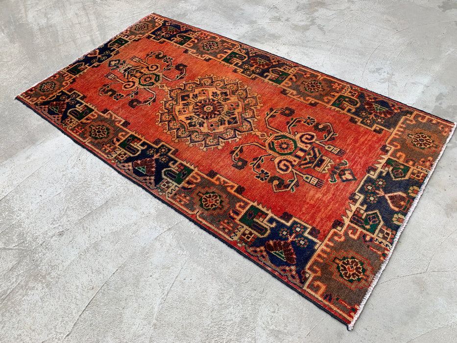 7'4 x 4'1 Hand-Knotted Persian Wool Rug in Rust, Navy & Olive Tribal Geometric Medallion Design | KBHM-1112