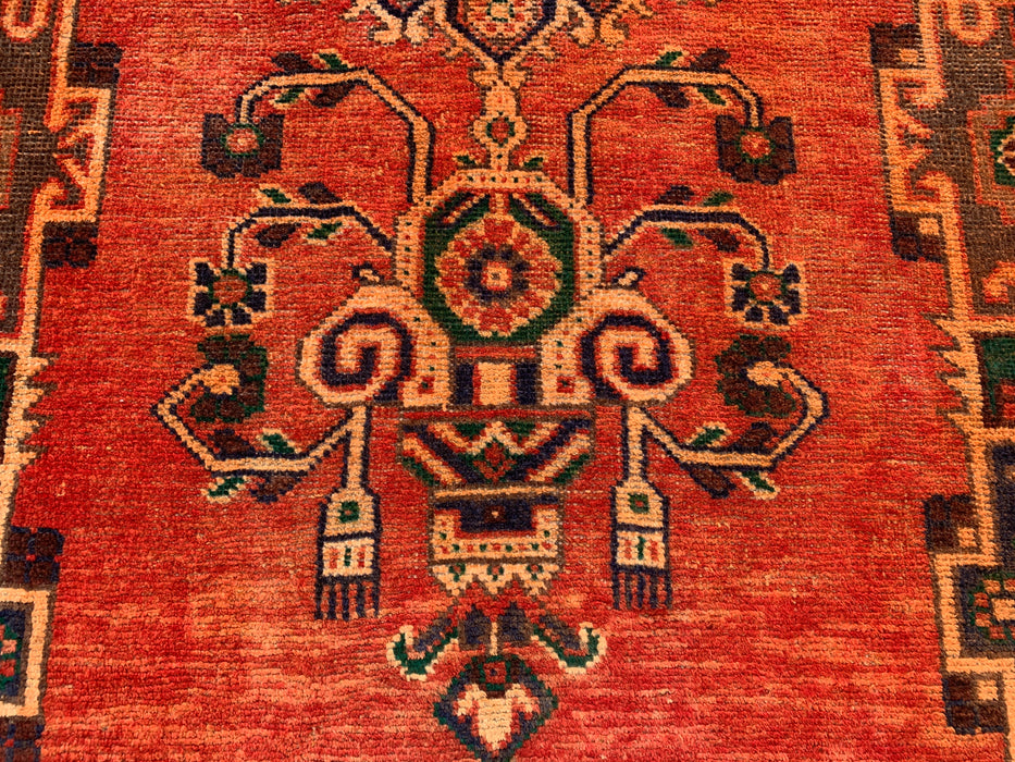 7'4 x 4'1 Hand-Knotted Persian Wool Rug in Rust, Navy & Olive Tribal Geometric Medallion Design | KBHM-1112