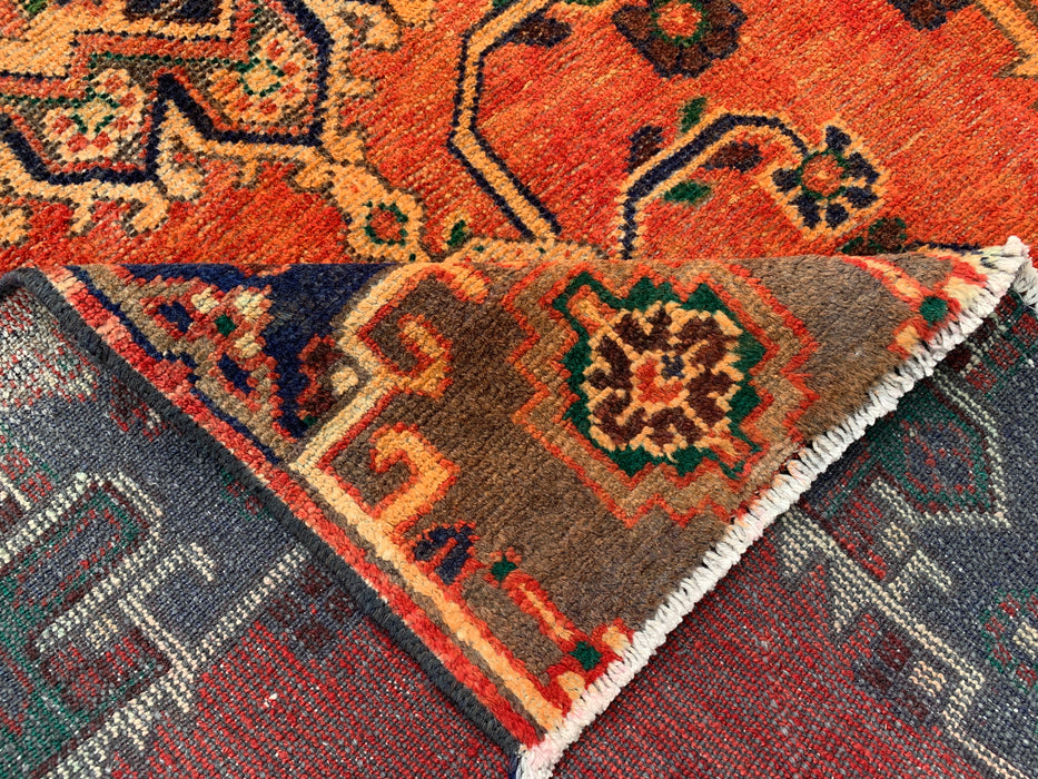 7'4 x 4'1 Hand-Knotted Persian Wool Rug in Rust, Navy & Olive Tribal Geometric Medallion Design | KBHM-1112