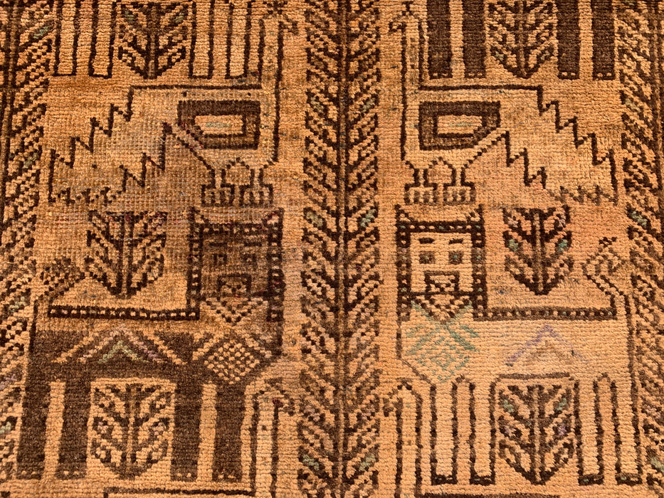 6'10 x 2'8 Hand-Knotted Persian Wool Runner Rug in Beige, Brown & Taupe Tribal Pictorial Design | KBHM-1113